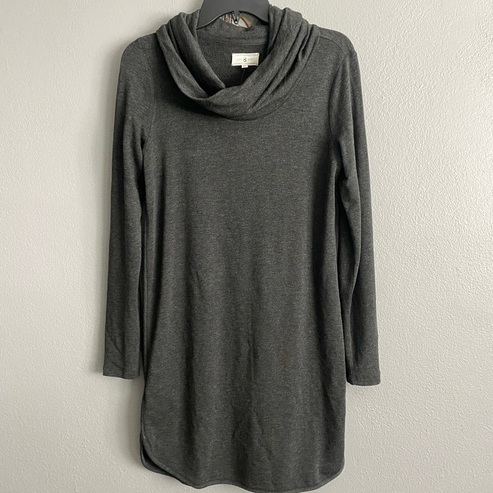 Lou & Grey Women Turtleneck Midi Dress Size XS Charcoal Soft Long Sleeve Knit